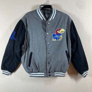 KU University of Kansas Jayhawk Stadium Varsity Jacket Sz Small Grey Black Wool